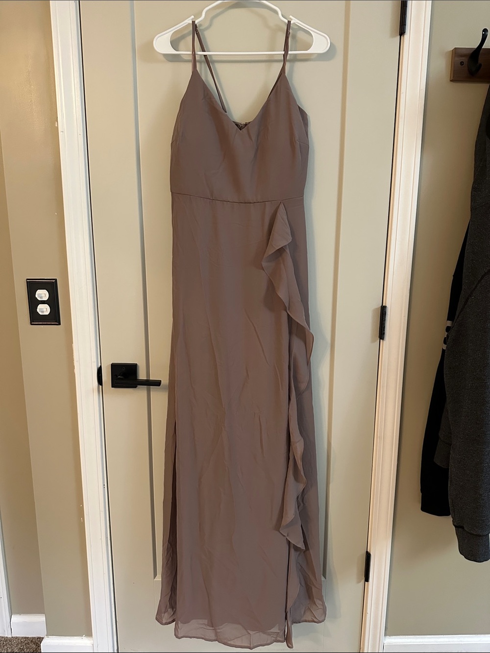 Taupe Spaghetti-Strap Ruffle Maxi Dress for Women